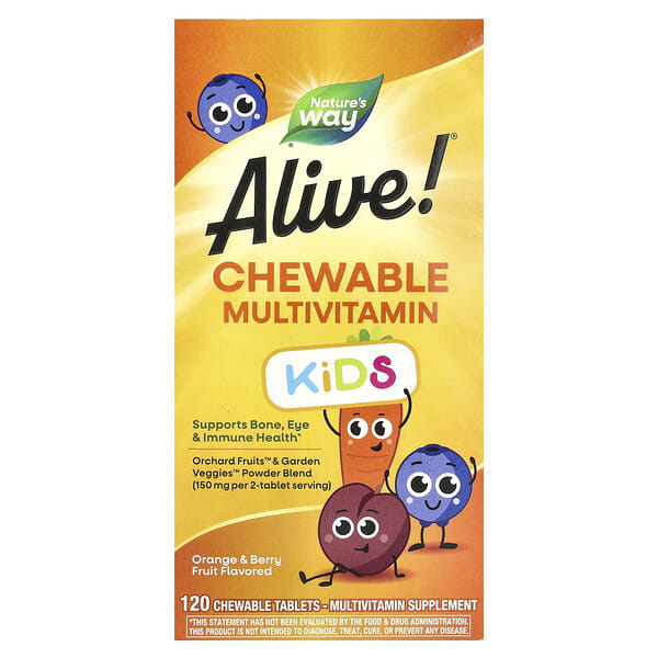nwy15786_v_189.jpg Alive!®, жевательные мультивитамины для детей от 2 лет, со вкусом апельсина и ягод, 120 жевательных таблеток — Nature's Way