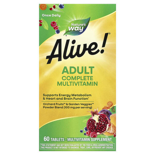 nwy60192_v_105.jpg Alive!®, полный мультивитаминный комплекс для взрослых, 60 таблеток — Nature's Way