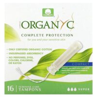Органические тампоны, компактные, супер, 16 тампонов — Organyc