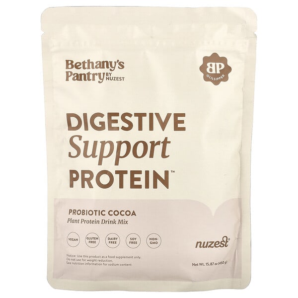 nze68478_v_2.jpg Bethany's Pantry, Digestive Support Protein™, пробиотик какао, 450 г (15,87 унции) — Nuzest