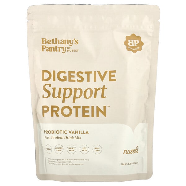 nze68479_v_2.jpg Digestive Support Protein™, смесь для приготовления растительного протеина, пробиотик и ваниль, 450 г (15,87 унции) — Nuzest