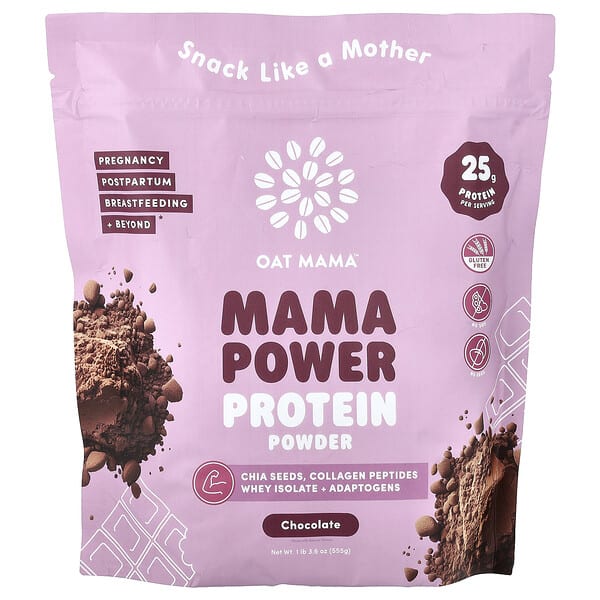oat96985_v_2.jpg Mama Power, протеиновый порошок, шоколад, 555 г (1 фунт 3,6 унции) — Oat Mama