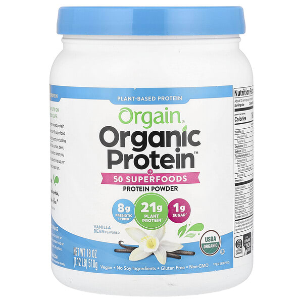 oga00735_v_24.jpg Порошок Organic Protein™ + 50 суперфудов, растительная ваниль, 510 г (1,12 фунта) — Orgain