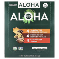 Organic Protein Bars, Variety Pack, 12 Bars, 1.98 oz (56 g) Each — Aloha