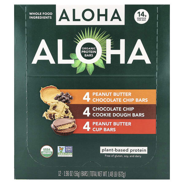 oha10963_v_20.jpg Organic Protein Bars, Variety Pack, 12 Bars, 1.98 oz (56 g) Each — Aloha