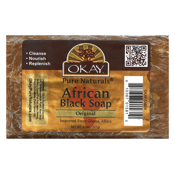 oka01581_v_2.jpg Африканское черное мыло, оригинальное, 241 г (8,5 унции) — Okay Pure Naturals