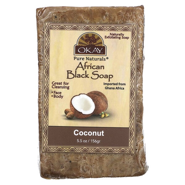 oka01823_v_6.jpg Африканское черное мыло, кокос, 156 г (5,5 унции) — Okay Pure Naturals