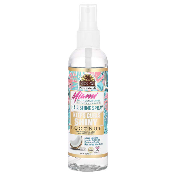 oka47037_v_8.jpg Майами Саут-Бич Curls, Shine Enhancer, спрей для блеска волос, кокос, 118 мл (4 унции) — Okay Pure Naturals