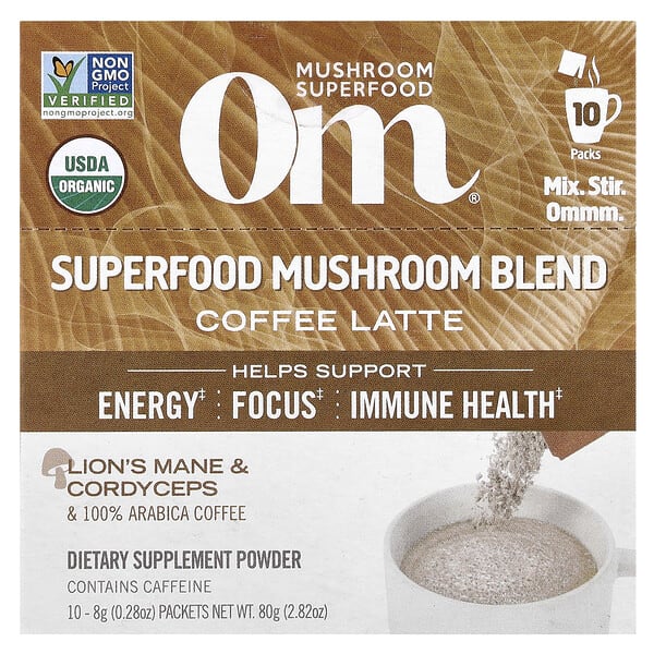 omm00892_v_35.jpg Смесь грибов Superfood, кофе латте, 10 пакетиков по 8 г (0,28 унции) — Om Mushrooms
