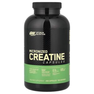 микронизированный креатин в капсулах, 200 капсул (1,25 г в 1 капсуле) — Optimum Nutrition