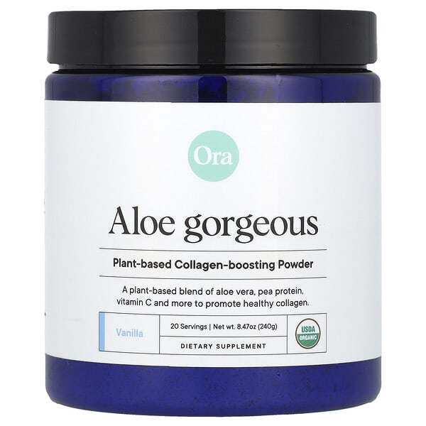 ora00754_v_40.jpg Aloe Gorgeous, порошок для повышения уровня коллагена на растительной основе, ваниль, 240 г (8,47 унции) — Ora