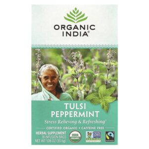 чай тулси с перечной мятой, без кофеина, 18 пакетиков для заваривания, 30,6 г (1,08 унции) — Organic India