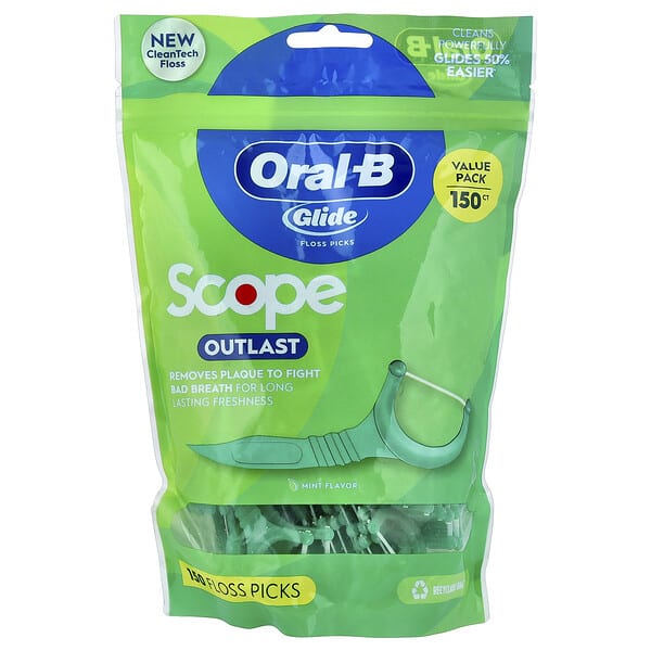 orl10385_v_15.jpg Glide, Scope Outlast, набор для чистки зубов, мятный вкус, 150 шт. — Oral-B