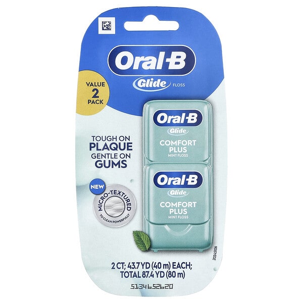 orl20341_v_12.jpg Glide Floss, Pro Health, комфорт плюс, мятный вкус, 2 тюбика по 40 м (43,7 ярда) — Oral-B