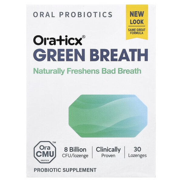orx63006_v_44.jpg Oraticx, Green Breath, пробиотики для полости рта, мята, 30 пастилок