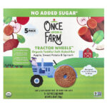 Tractor Wheels™, органический батончик мягкой выпечки для малышей, с яблоком, бататом и шпинатом, 5 упаковок по 19 г (0,67 унции) — Once Upon A Farm