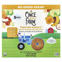 Tractor Wheels™, органический батончик мягкой выпечки для малышей, банан, тыква и цветная капуста, 5 пакетиков по 19 г (0,67 унции) — Once Upon A Farm