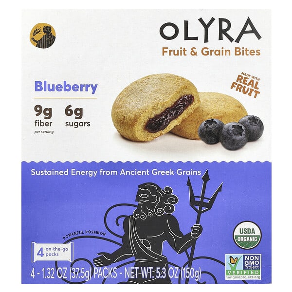 oyr02064_v_17.jpg Fruit & Grain Bites, голубика, 4 упаковки по 37,5 г (1,32 унции) — Olyra