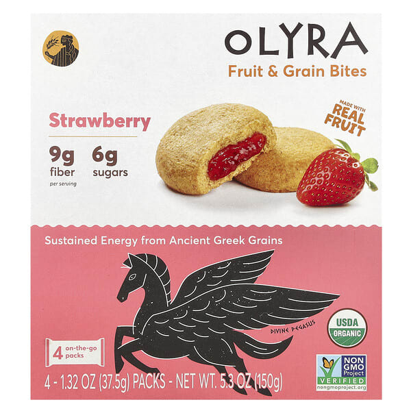 oyr02072_v_37.jpg Fruit & Grain Bites, клубника, 4 упаковки по 37,5 г (1,32 унции) — Olyra