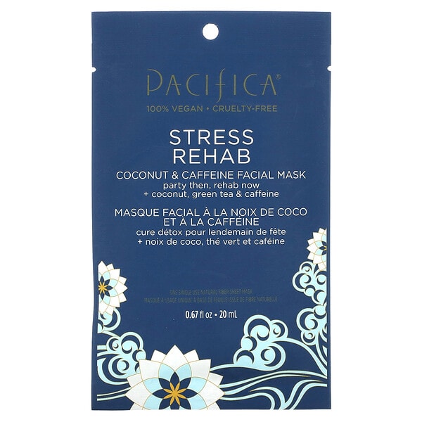 pap30514_v_2.jpg Stress Rehab, косметическая маска для лица с кокосом и кофеином, 1 листовая маска, 20 мл (0,67 жидк. унц.) — Pacifica