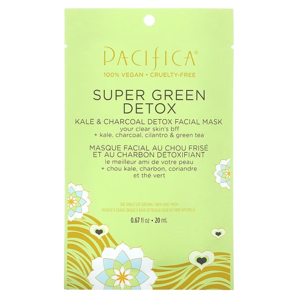 pap30516_v_3.jpg Super Green Detox, косметическая маска для лица, капуста и древесный уголь, 1 листовая маска, 20 мл (0,67 жидк. унц.) — Pacifica