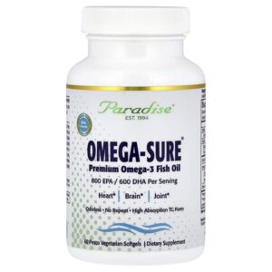 Omega-Sure®, рыбий жир с омега-3 премиального качества, 60 вегетарианских капсул Pesco — Paradise Herbs