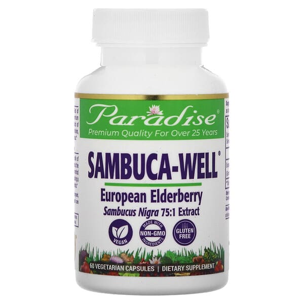 par77816_v_42.jpg Sambuca-Well, европейская бузина, 250 мг, 60 вегетарианских капсул — Paradise Herbs