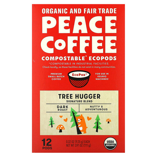 pcf00894_v_13.jpg Peace Coffee, Organic Tree Hugger, темная обжарка, 12 стручков по 9,25 г (0,32 унции)