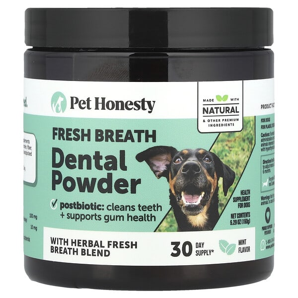 peh38509_v_16.jpg Стоматологический порошок Fresh Breath, для собак, мята, 150 г (5,29 унции) — Pet Honesty