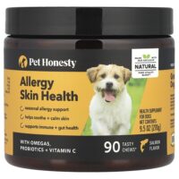 Allergy Skin Health, для собак, лосось, 90 вкусных жевательных таблеток, 270 г (9,5 унции) — Pet Honesty