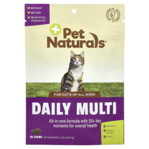 Daily Multi, мультивитаминная добавка, для кошек всех размеров, 30 жевательных таблеток, 37,5 г (1,32 унции) — Pet Naturals