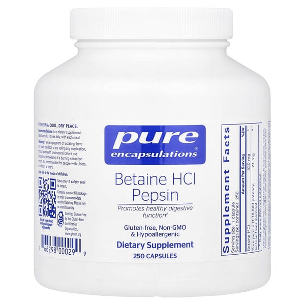 pes00029_v_11.jpg Бетаин гидрохлорид, пепсин, 250 капсул — Pure Encapsulations