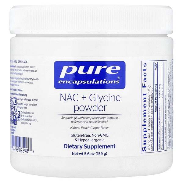 pes02298_v_10.jpg NAC + Glycine Powder, Natural Peach Ginger, 5.6 oz (159 g) — Pure Encapsulations