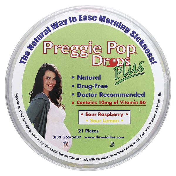 pge22225_v_5.jpg Preggie Pop Drops Plus, кислая малина, кислый лимон, 10 мг, 21 шт. — Preggie