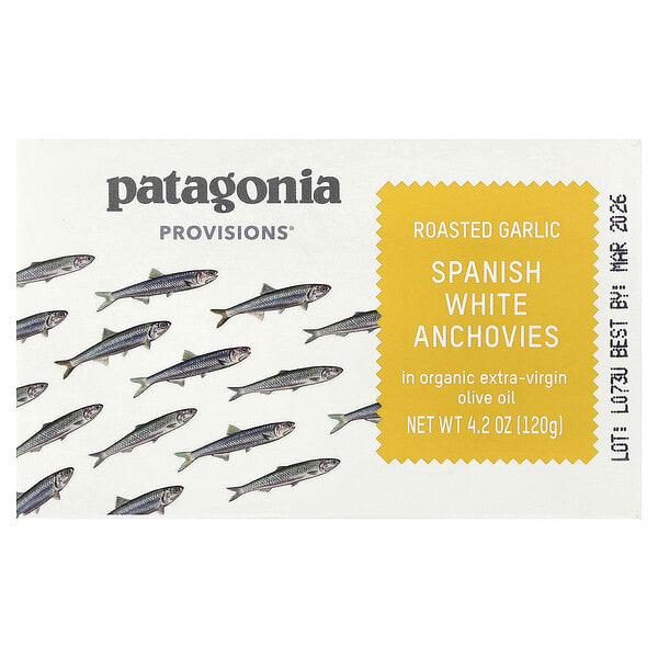pgp02190_v_26.jpg Patagonia Provisions, жареные испанские белые анчоусы с чесноком в органическом оливковом масле первого отжима, 120 г (4,2 унции)