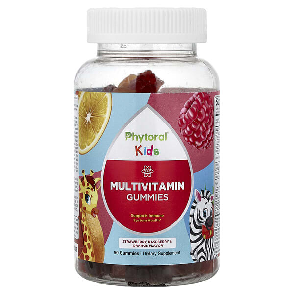 pht77033_v_24.jpg Kids, жевательные мультивитамины для детей, клубника, малина и апельсин, 90 жевательных таблеток — Phytoral