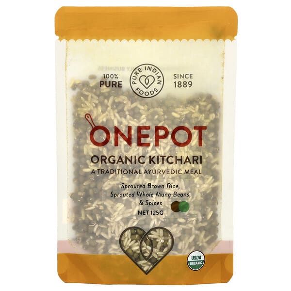 pif48566_v_2.jpg OnePot, органический кичари, пророщенный коричневый рис, цельные пророщенные бобы и специи, 125 г — Pure Indian Foods