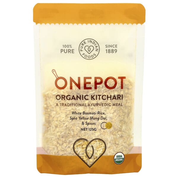 pif48567_v_2.jpg OnePot, органический кичари, белый рис басмати, желтый мунг дал и специи, 125 г — Pure Indian Foods