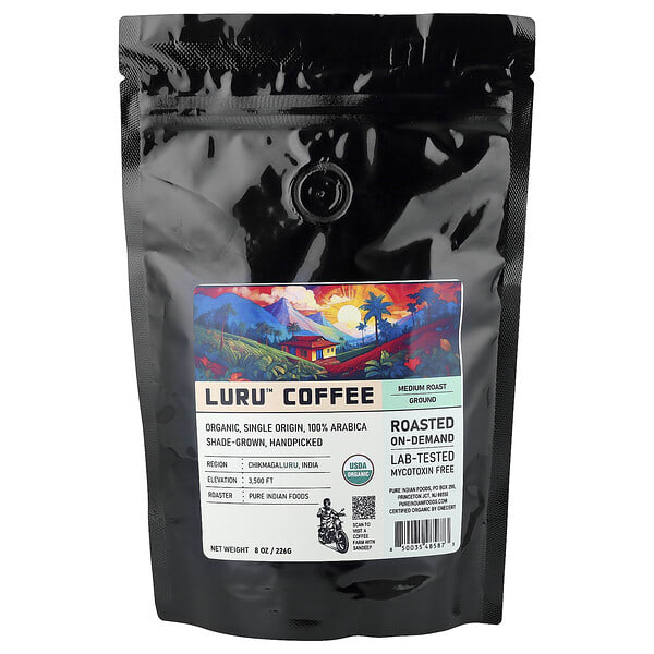 pif48587_v_2.jpg Luru™, кофе, молотый, средней обжарки, 226 г (8 унций) — Pure Indian Foods