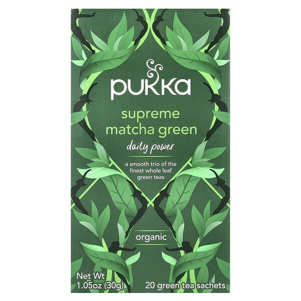 pkh02013_v_55.jpg Pukka Herbs, органический зеленый чай, высшего качества зеленый матча, 20 саше, 30 г (1,05 унции)