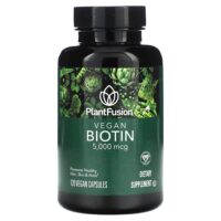 Веганский биотин, 5000 мкг, 120 веганских капсул — PlantFusion