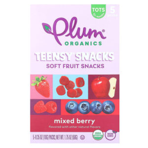 Teensy Snacks, фруктовые снеки, для детей от 12 месяцев, ягодное ассорти, 5 пакетиков по 10 г (0,35 унции) — Plum Organics