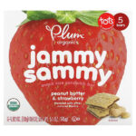 Jammy Sammy, сэндвич-батончик для снеков, от 15 месяцев, с арахисовым маслом и клубникой, 5 батончиков, 29 г (1,02 унции) — Plum Organics