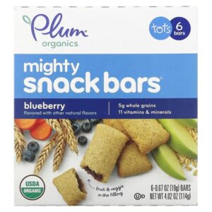 Mighty Snack Bars, для малышей, голубика, 6 батончиков по 19 г (0,67 унции) каждый — Plum Organics