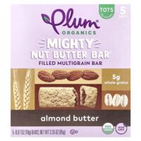 Mighty Nut Butter Bar, для детей от 15 месяцев, миндальное масло, 5 батончиков, по 19 г (0,67 унции) — Plum Organics