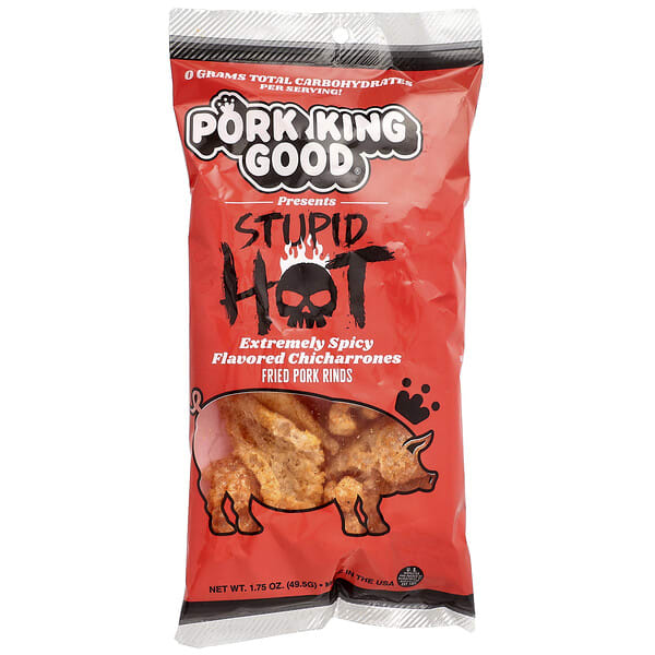 pok53813_v_7.jpg Ароматизированный Chicharrones, Stupid Hot, очень пряный, 49,5 г (1,75 унции) — Pork King Good