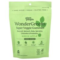 WonderGreens®, супервегетарианские жевательные таблетки, со вкусом зеленого яблока, 60 жевательных конфет — Plant People