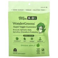 Для детей, вегетарианские жевательные мармеладки WonderGreens, зеленое яблоко, 30 жевательных таблеток — Plant People
