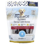 PlaqueOff System™, Dental Care Bones, для средних и крупных собак, со вкусом индейки и клюквы, 13 костей, 482 г (17 унций) — ProDen