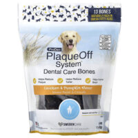 PlaqueOff System™, Dental Care Bones, для средних и крупных собак, со вкусом курицы и тыквы, 13 костей, 482 г (17 унций) — ProDen